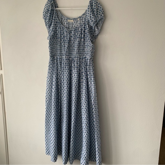 Doen Quinn Cotton Smocked Short Sleeve Midi Maxi Dress Dahlia Ditsy Blue White - Picture 10 of 16